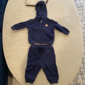 Ralph Lauren Navy Hooded Zip Up and Navy Pants Size 6 Months